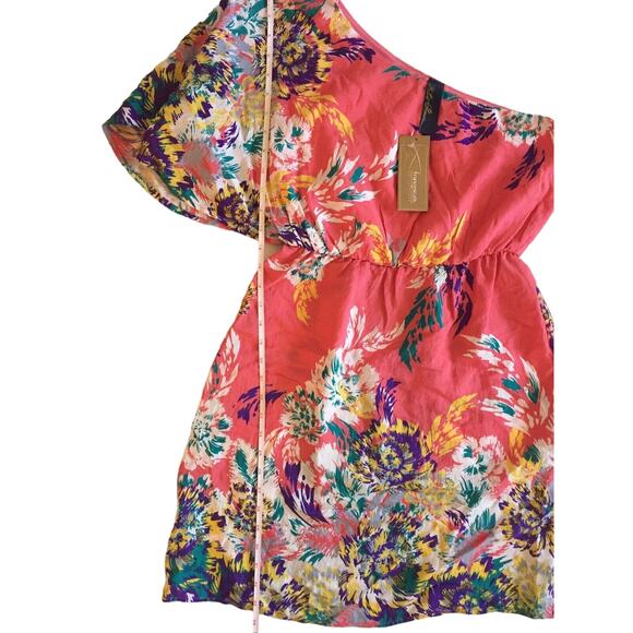Francescas One Shoulder Floral Print Coral Dress Size Medium - Picture 5 of 7